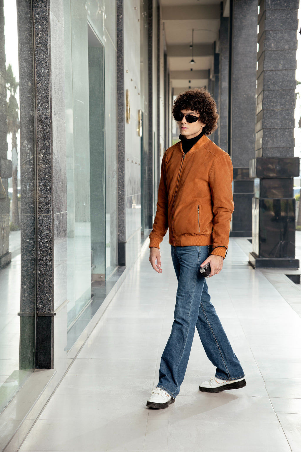 Suede Tan Bomber Leather Jacket