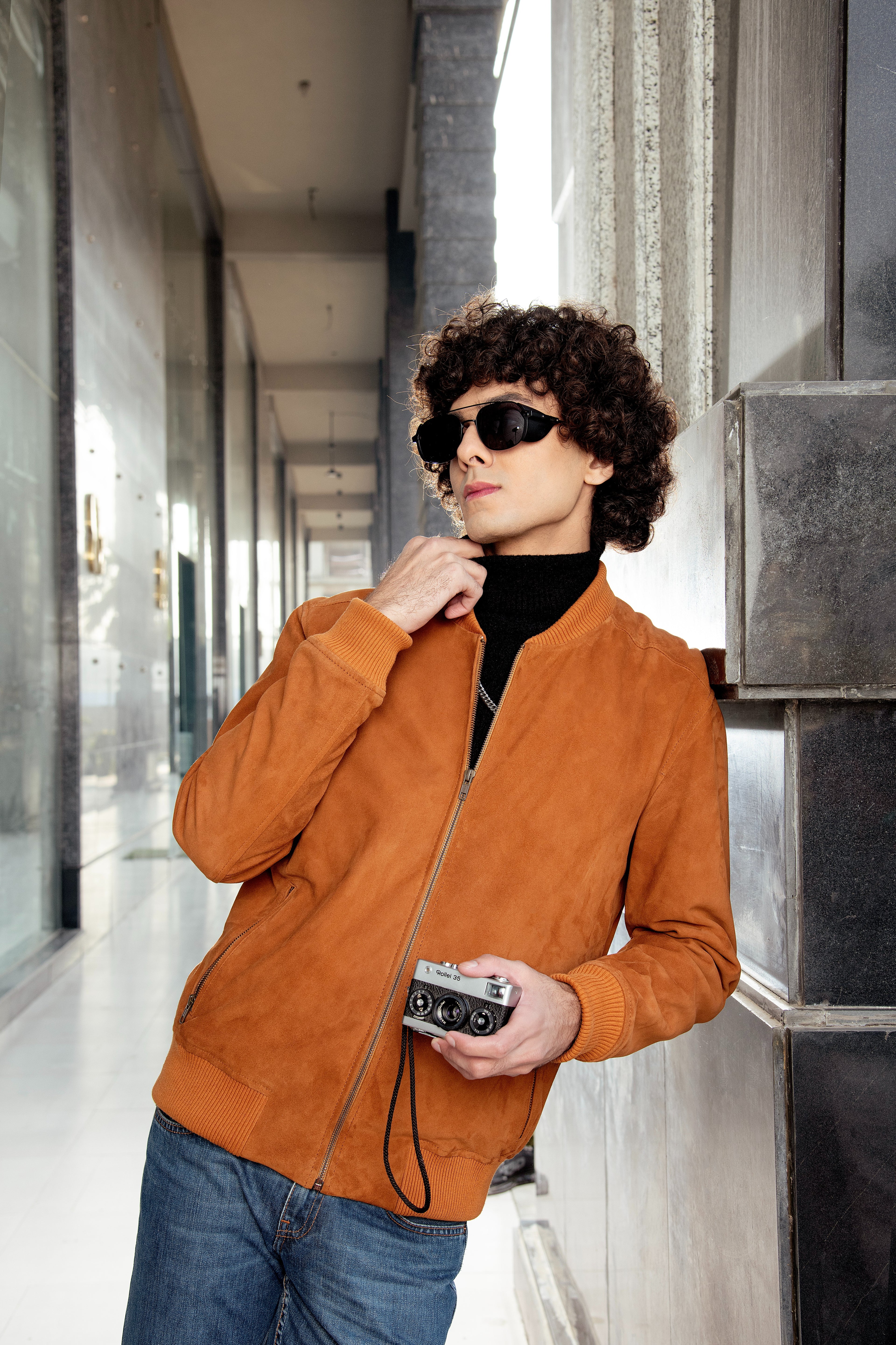 Suede Tan Bomber Leather Jacket