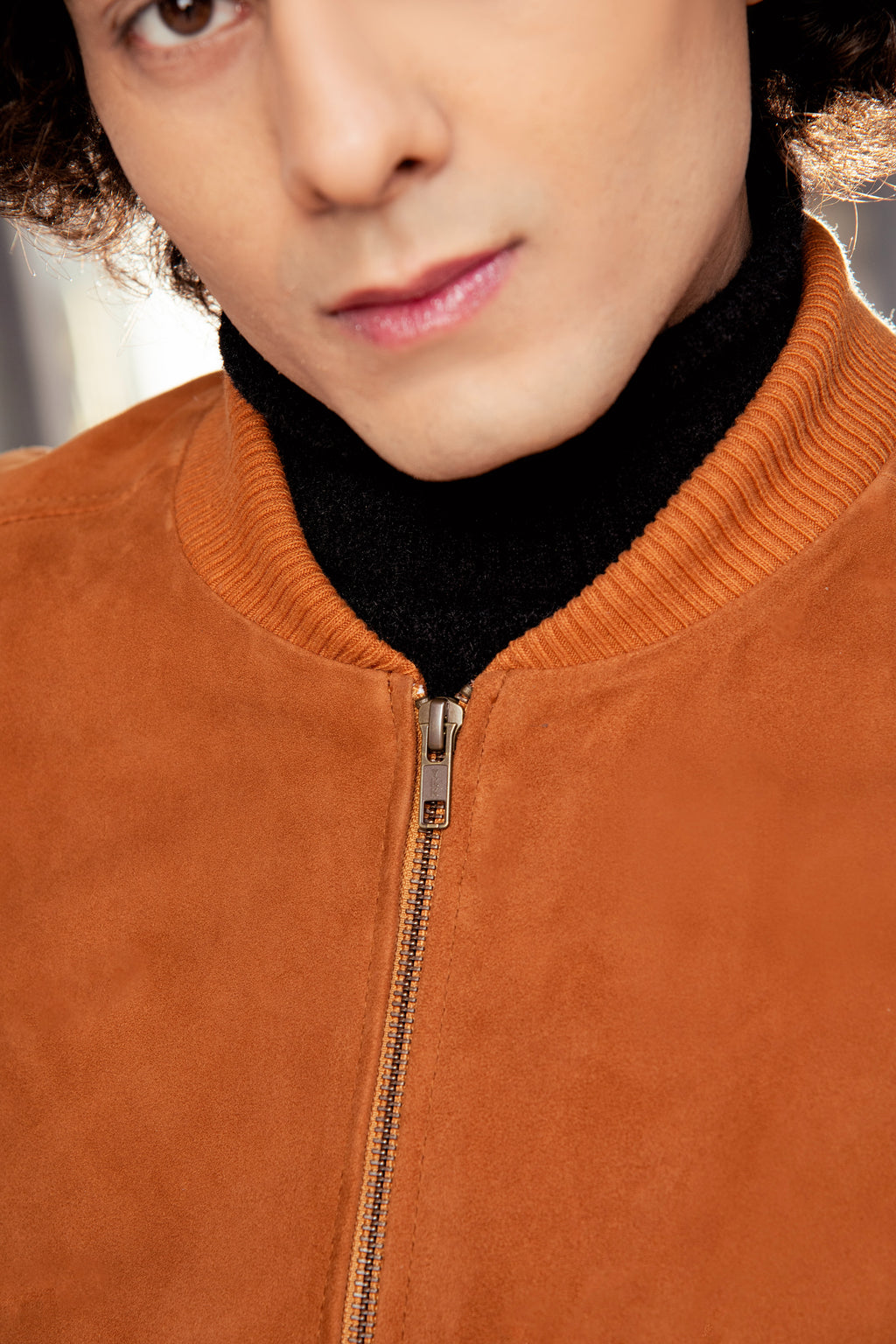 Suede Tan Bomber Leather Jacket