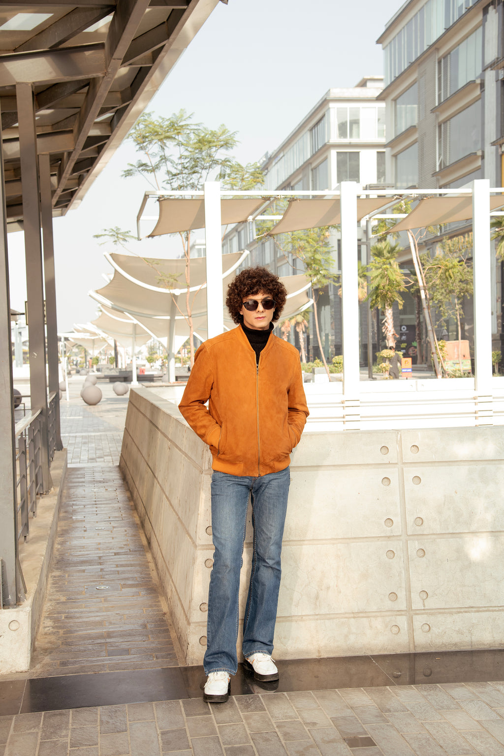 Suede Tan Bomber Leather Jacket